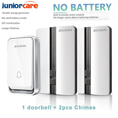 Έξυπνα σετ κουδουνιών πόρτας Ασύρματο κουδούνι πόρτας Αδιάβροχο αυτοτροφοδοτούμενο κουμπί Δέκτης κουδουνιών για το σπίτι εξωτερικού χώρου Δέκτης δωρεάν μπαταρία Κουδούνι πόρτας