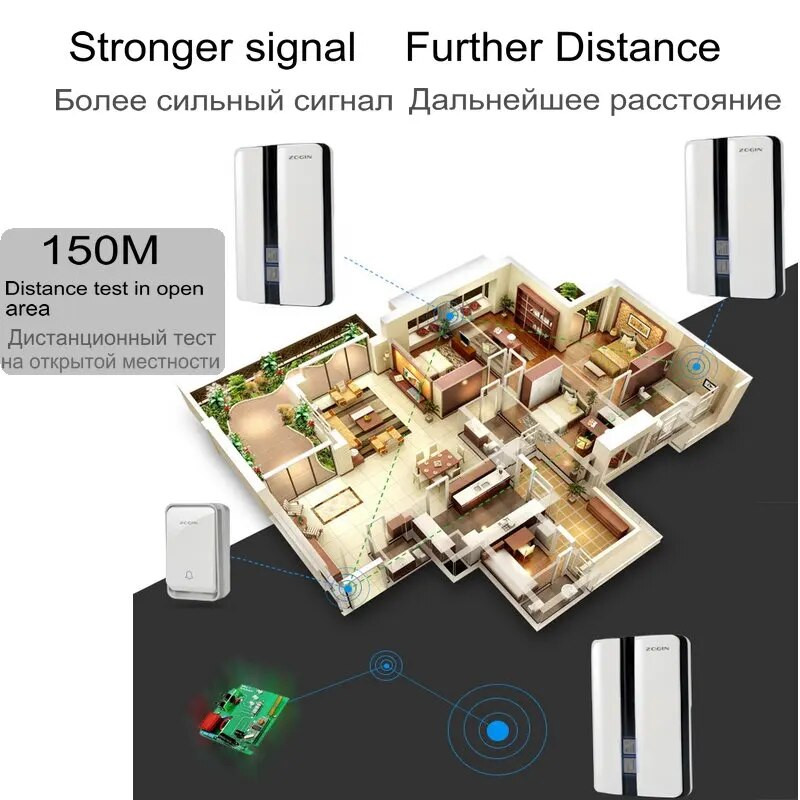 Έξυπνα σετ κουδουνιών πόρτας Ασύρματο κουδούνι πόρτας Αδιάβροχο αυτοτροφοδοτούμενο κουμπί Δέκτης κουδουνιών για το σπίτι εξωτερικού χώρου Δέκτης δωρεάν μπαταρία Κουδούνι πόρτας