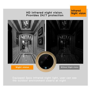 Камера с шпионка на вратата IP55 Домашно наблюдение на котешко око 2,4-инчов инфрачервен нощно виждане Електронно огледало Защита на вратата