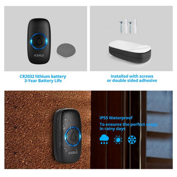 KERUI M523 Wireless Doorbell Kit Αδιάβροχο κουμπί αφής 32 τραγούδια Πολύχρωμο φως LED Home Security Smart Chimes Doorbell alarm