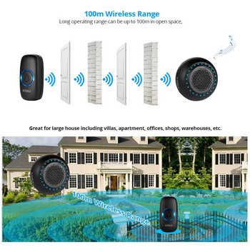 KERUI M523 Wireless Doorbell Kit Αδιάβροχο κουμπί αφής 32 τραγούδια Πολύχρωμο φως LED Home Security Smart Chimes Doorbell alarm