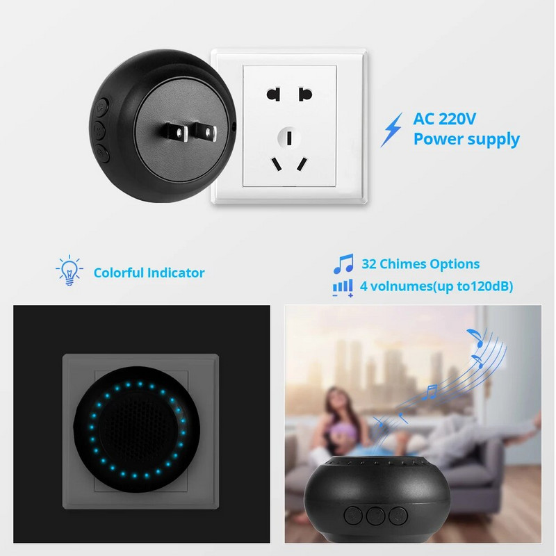 KERUI M523 Wireless Doorbell Kit Αδιάβροχο κουμπί αφής 32 τραγούδια Πολύχρωμο φως LED Home Security Smart Chimes Doorbell alarm
