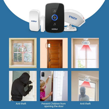 KERUI M525 Ασύρματο κουδούνι πόρτας Αδιάβροχο κουμπί αφής Home Security Welcome Smart Chimes Κουδούνι πόρτας Φως LED συναγερμού 32 τραγούδια