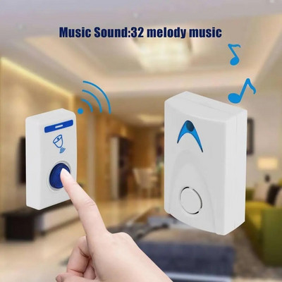 504D LED безжичен звънец звънец звънец и Wireles Дистанционно управление 32 мелодии на песни White Home Security Използвайте интелигентен звънец