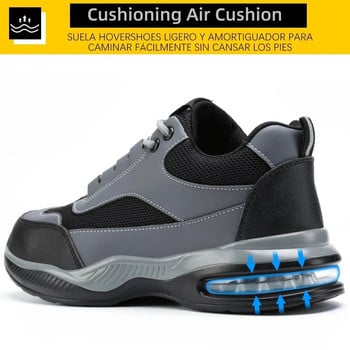 Καινούργια παπούτσια εργασίας με μαξιλάρι αέρα για άντρες Γυναικεία αθλητικά παπούτσια εργασίας που αναπνέουν Ατσάλινα παπούτσια για δάχτυλα Προστατευτικό παπούτσι ασφαλείας κατά της διάτρησης