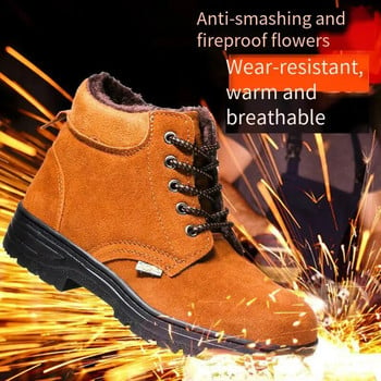 Ανδρικές μπότες χιονιού Ατσάλινες μπότες κατά της σύνθλιψης ζεστές με βελούδινη γούνα Ασφάλεια εργασίας ανδρικά παπούτσια Welder\'s shoes