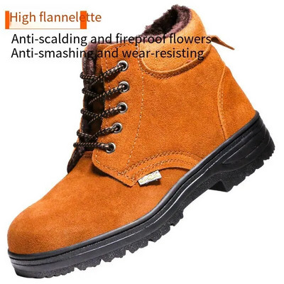 Ανδρικές μπότες χιονιού Ατσάλινες μπότες κατά της σύνθλιψης ζεστές με βελούδινη γούνα Ασφάλεια εργασίας ανδρικά παπούτσια Welder`s shoes
