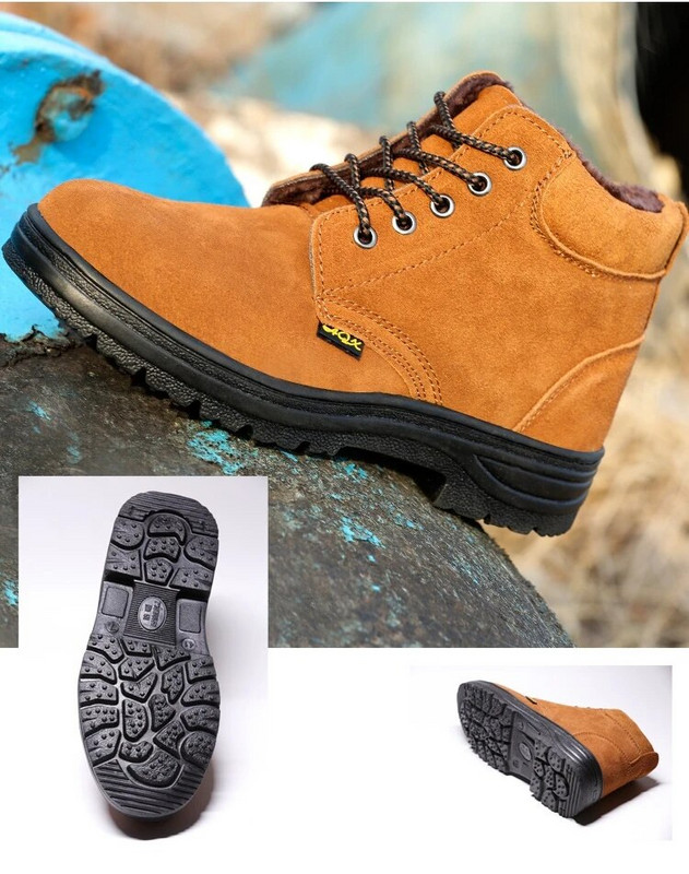 Férfi hócsizmák acél orrú zúzódásgátló bokacsizmák melegen, plüss szőrmével Munkabiztonság Férfi Cipők Hegesztőcipők