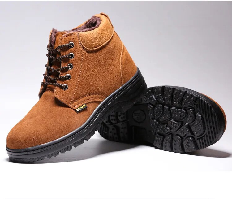 Férfi hócsizmák acél orrú zúzódásgátló bokacsizmák melegen, plüss szőrmével Munkabiztonság Férfi Cipők Hegesztőcipők