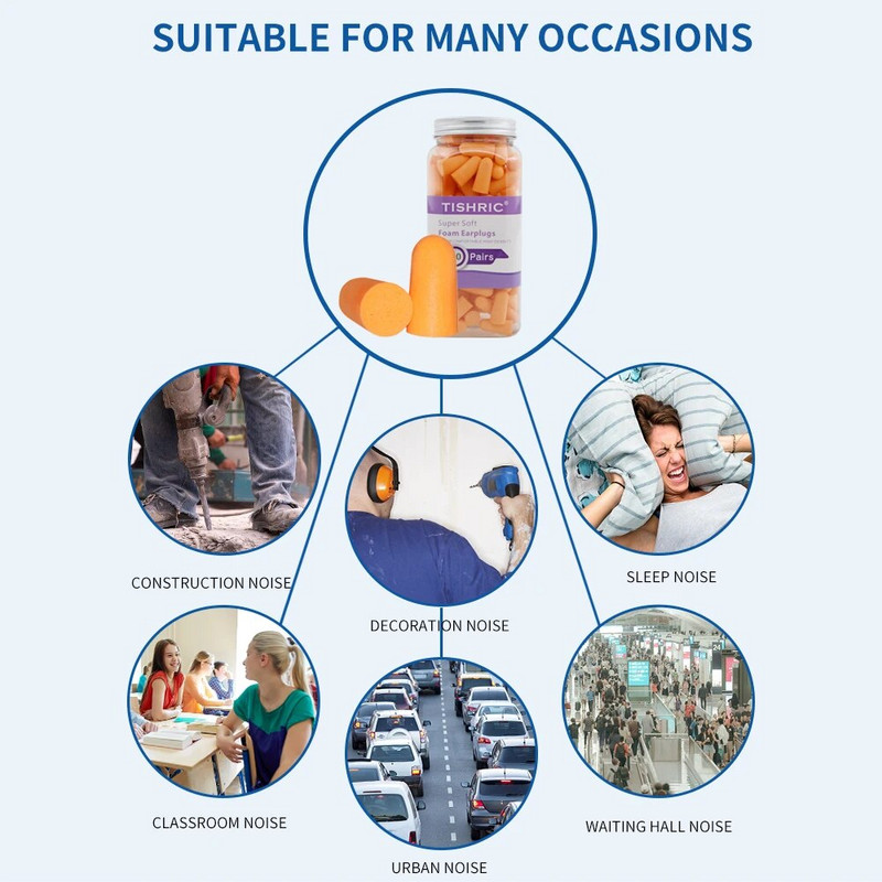 10/60/120/160 tk TISHRIC kõrvatropid magamiskõrvatropid PU käsnkõrvatropi müra vähendamise määr 35,5 db müravastane une kõrvatropp