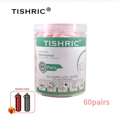 30/60 párov štuple do uší TISHRIC, PU špongia, štuple do uší s redukciou hluku 35,5 dB, chrániče sluchu na spanie