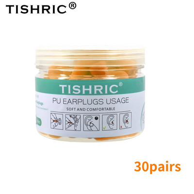 30/60 párov štuple do uší TISHRIC, PU špongia, štuple do uší s redukciou hluku 35,5 dB, chrániče sluchu na spanie