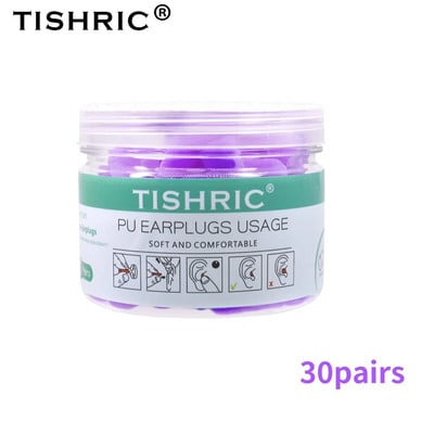 30/60 párov štuple do uší TISHRIC, PU špongia, štuple do uší s redukciou hluku 35,5 dB, chrániče sluchu na spanie