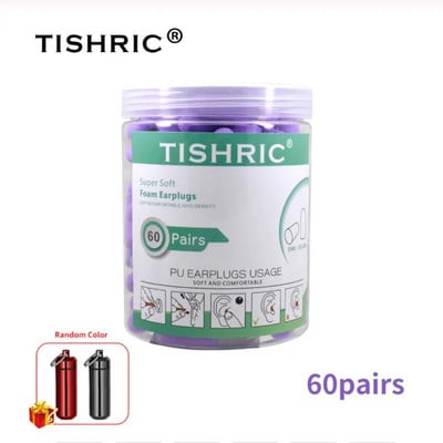 30/60 párov štuple do uší TISHRIC, PU špongia, štuple do uší s redukciou hluku 35,5 dB, chrániče sluchu na spanie