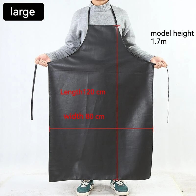 Кожена водоустойчива и маслоустойчива престилка от полиуретан за мъже Престилка за храна за клане на вода за възрастни, черна и дълга кожена престилка