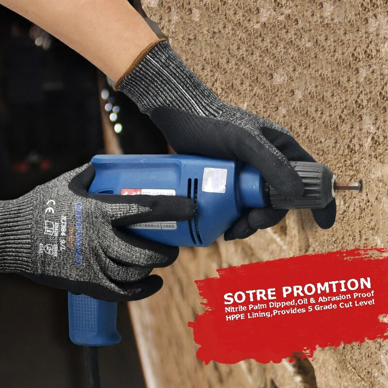 Γάντια εργασίας ANSI A4 Anti Cut Resistant Γάντια ασφαλείας κρεοπωλείου HPPE Micro Foam Nitrile Maxi High Flex Proof Glass Handling