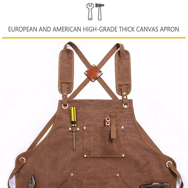 Unisex tööpõll koos multifunktsionaalse tööriistataskuga keevitamiseks puidutöötlemiseks metallitöötlemiseks värvimiseks BBQ paksu lõuendiga kaitseriietus