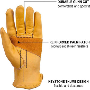 Δερμάτινα γάντια εργασίας Flex Grip Stretchable Wrist Tough δέρμα αγελάδας Γάντια εργασίας ανθεκτικό πλεκτό καρπό καμβάς με οπίσθιο κάλυμμα προμήθειες ασφαλείας