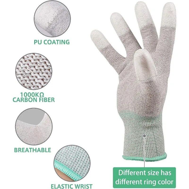 Kvaliteetsed 10 paari ESD kaitsekindad kaetud sõrmeotstega elektroonikahoolduseks