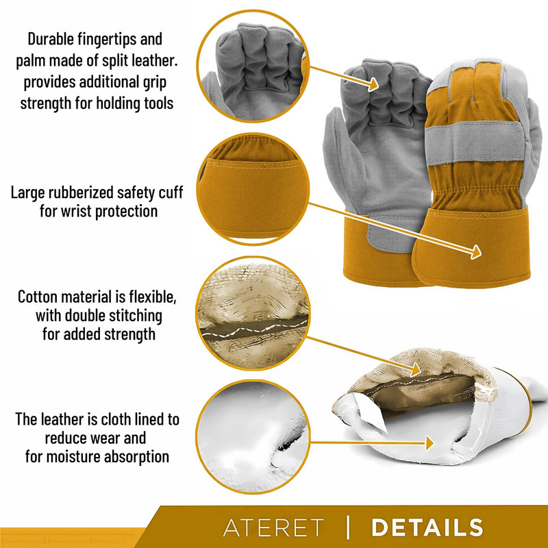 Γάντια εργασίας από σπαστό δέρμα αγελάδας, γάντια συγκόλλησης 32℉ ή παραπάνω, γάντια βαρέως τύπου φορτηγών κηπουρικής, οικοδόμος