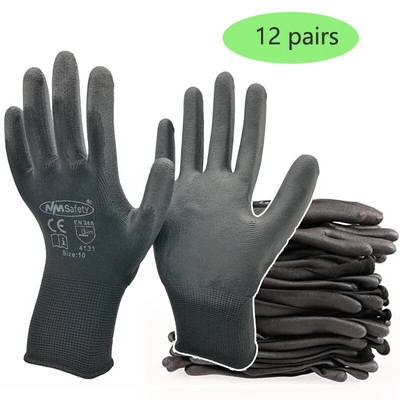 24 db/12 pár fekete PU nitril ipari védő munkakesztyű nylon pamut kötött bevonatú tenyérkesztyűvel