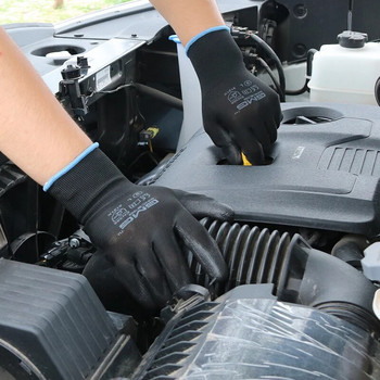 Горещи разпродажби 6 чифта GMG CE EN388 червен полиестер черни PU работни защитни ръкавици Работни ръкавици за градинска строителна индустрия Механични работни ръкавици