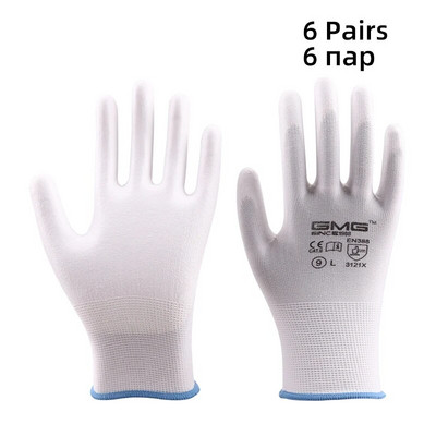 Hot Sale 6 ζεύγη GMG CE EN388 Κόκκινο πολυεστέρα μαύρο PU Γάντια ασφαλείας εργασίας Κήπος Κατασκευαστική βιομηχανία Μηχανικά γάντια εργασίας