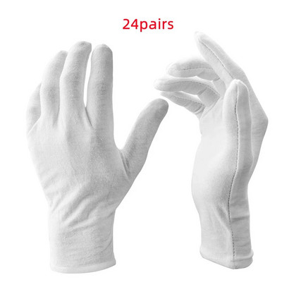 24 ΤΕΜ Λευκά Γάντια 12 Ζευγών Μαλακά Βαμβακερά Γάντια Κέρμα Κοσμήματα Ασημένια Γάντια Επιθεώρησης Γάντι Τεντώσιμης Φόδρας
