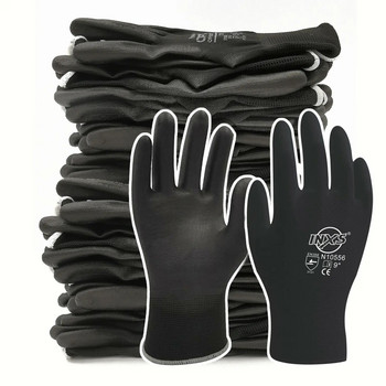 12 чифта полиестерно найлоново PU покритие предпазни работни ръкавици за строители, риболов, градина, неплъзгащи се ръкавици