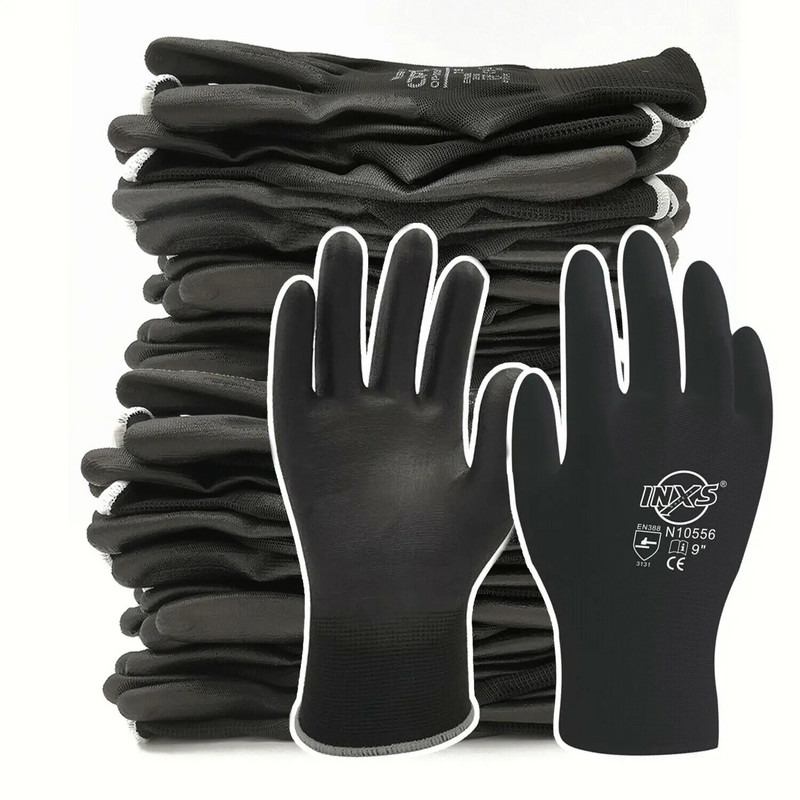 Γάντια εργασίας ασφαλείας 12 ζεύγη πολυεστέρα νάιλον PU επίστρωση για οικοδόμους Αντιολισθητικά γάντια εργασίας Fishing Garden