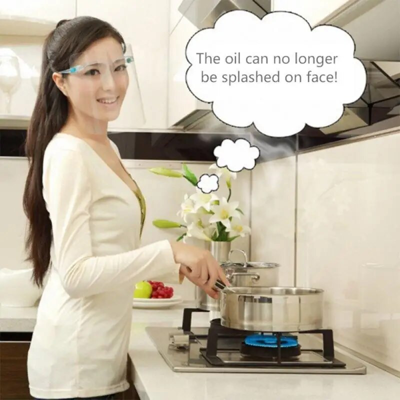 Kaitsev Uduvastane täis Näomask Varjestuskate toiduvalmistamine Suitsuvastane pritsmekindel lampmust läbipaistev silmade kaitse näomaskid