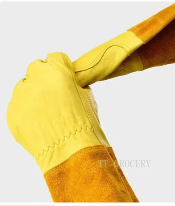 1 чифт кожени дишащи ръкавици с ръкавици Подрязване на рози Ръкавици с дълъг ръкав за мъже и жени Най-добрата градинска ръкавица Работна ръкавица