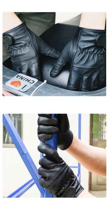 Високи ръкавици от овча кожа Кожени мъжки мотоциклетни ръкавици Топъл сензорен екран Кожена защита Устойчивост на износване Защита на труда