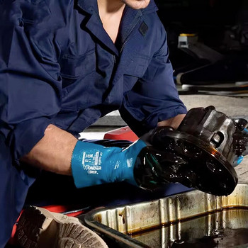 Ανθεκτικά στο λάδι Γάντια εργασίας ασφαλείας Νιτρίλιο Πλήρως εμβαπτισμένο με μακρύ αέριο αντιολισθητικό αέριο αντιολισθητικό αδιάβροχο όξινη βάση χημικό