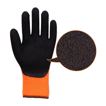 Термозащитни работни ръкавици, напълно топла поларена подплата отвътре, водоустойчиво гумено латексово покритие, противоплъзгаща длан, употреба през зимата