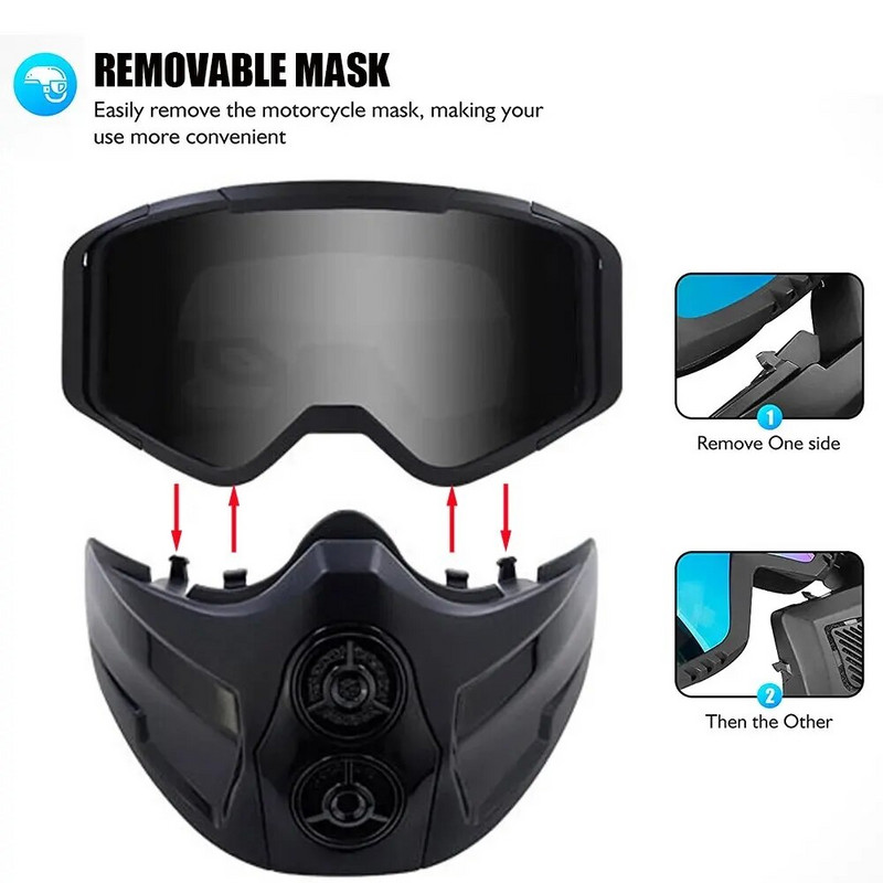 Szélálló motoros maszk szemüveg UV400 védő szilikon pántos sisak kompatibilis téli védő arcmaszk motocross szemüveg