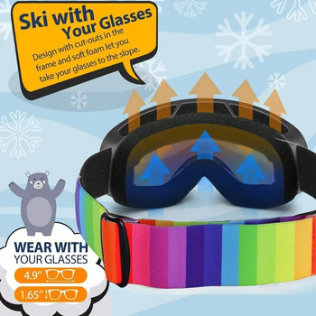 Детски очила за сняг за каране на ски Противозамъгляващи се двойни лещи UV400 защита Удобни U-образни гъба Детски ски очила за възраст 4-14