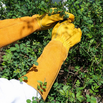 Кожени градински ръкавици с дълъг ръкав, устойчиви на пробиване, дишащи кожени ръкавици, цветни ръкавици за подрязване на рози