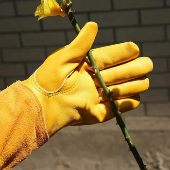 Кожени градински ръкавици с дълъг ръкав, устойчиви на пробиване, дишащи кожени ръкавици, цветни ръкавици за подрязване на рози