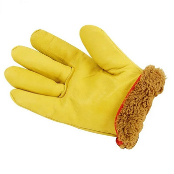 1 чифт зимни стоплящи работни ръкавици кожени термични мотоциклетни ръкавици студено време памучна подплата фризер електрически заваръчни ръкавици