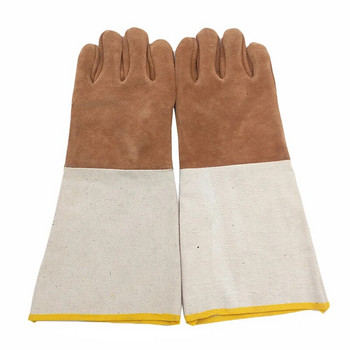 Ръкавици за заваряване Кожени дълги, устойчиви на износване Защитни ръкавици за заварчици Платнени ръкави с кожени ръкави Цвят произволен