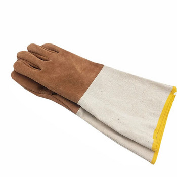 Ръкавици за заваряване Кожени дълги, устойчиви на износване Защитни ръкавици за заварчици Платнени ръкави с кожени ръкави Цвят произволен