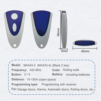 NOVOFERM Τηλεχειριστήριο για 502 MAX43-2 504 MAX43-4 512 MIX 43-2 MTR43-2 MCHS43-2 MNHS433-02 MNHS433-04 433 MHz Πομπός