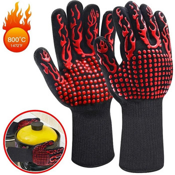 Γάντια BBQ Γάντια σιλικόνης στη θερμότητα Γάντια κουζίνας φούρνου μικροκυμάτων 500 800 μοιρών πυρίμαχα και αντιολισθητικά γάντια μπάρμπεκιου
