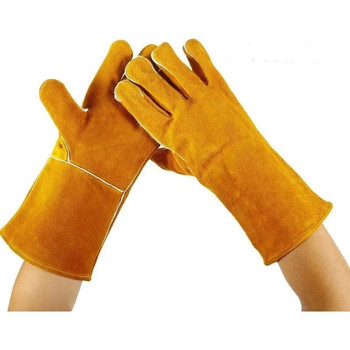 Кожени ръкавици за заваряване - Устойчиви на топлина/пожар за заварчик/фурна/камина/за боравене с животни/барбекю/захващане за домашни любимци Защита от ухапване