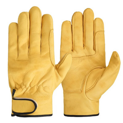 1 Pair Work Gloves Sheepskin Leather Workers Working Welding Safety Protection Κήπος αθλητικός οδηγός μοτοσικλέτας Γάντια ανθεκτικά στη χρήση