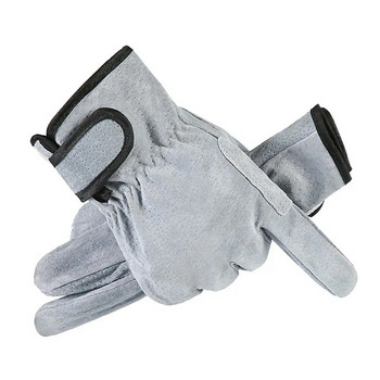 Ръкавици за заваряване Топлоустойчиви, забавящи горенето кожени работни ръкавици Сиво-жълти против срязване Пещ Камина Консумативи за заварчици