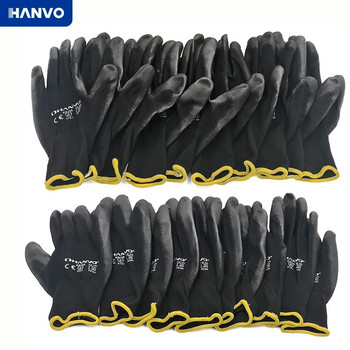 10 ζεύγη PU Nitrile Safety Gloves Nylon βαμβακερά γάντια εργασίας Γάντια με επικάλυψη παλάμης Μηχανικά γάντια εργασίας CE EN388