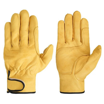 Driving Sport Men Safety Mechanic Working Glove Sheepskin Yellow White Leather Industrial Work Gloves Wholesale 527MY