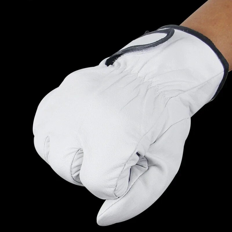 Driving Sport Men Safety Mechanic Working Glove Sheepskin Yellow White Leather Industrial Work Gloves Wholesale 527MY
